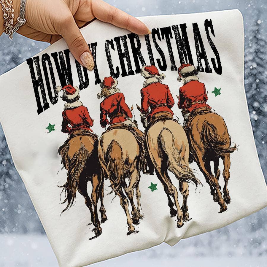 NVC Ecommerce LLC – Großhandel T-Shirt (Grafikdruck) – Damen – Howdy-Weihnachtsshirt, Lustiger Weihnachts-Cowgirl-Pullover