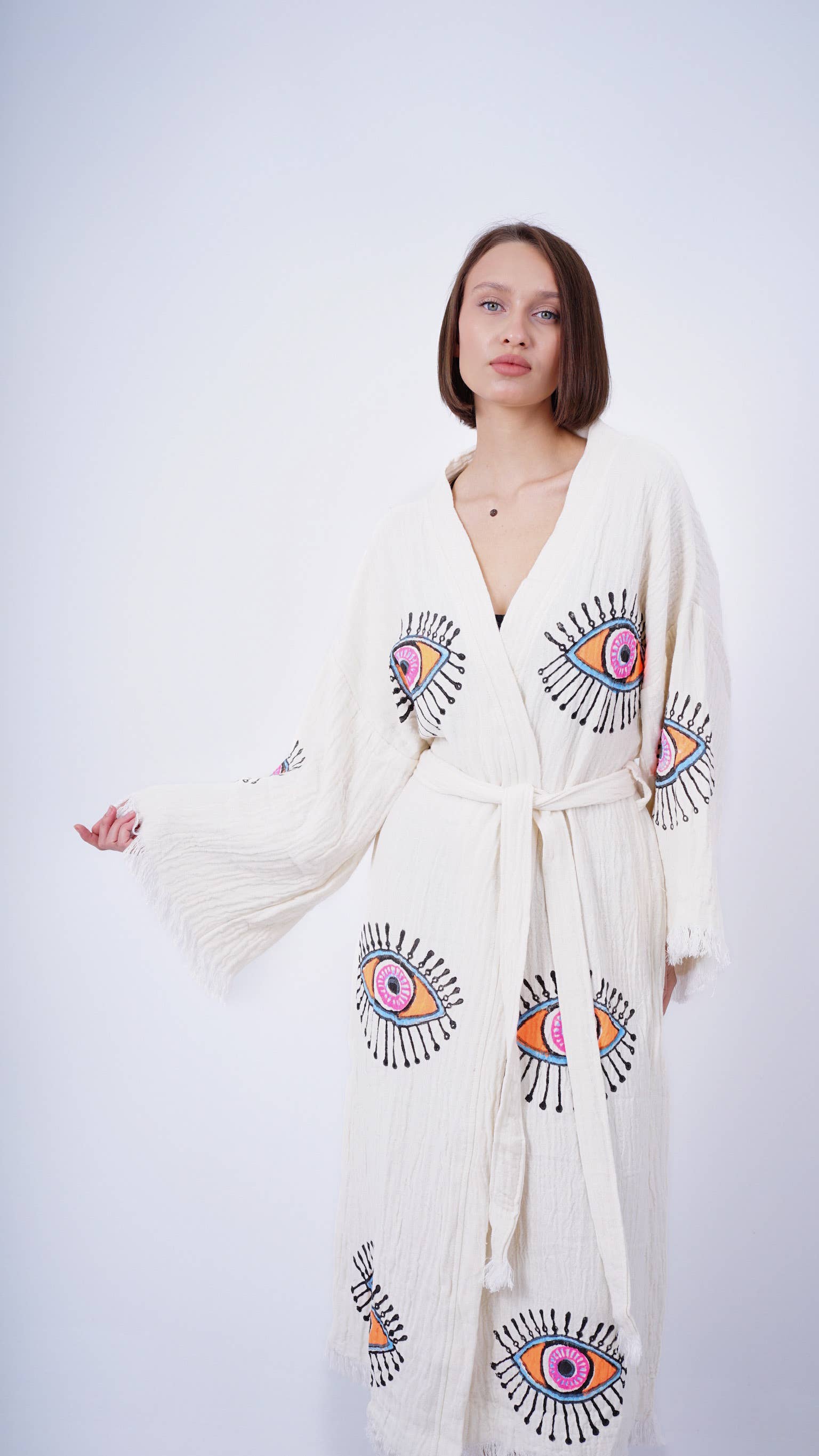 Bodho – Kimono - Mulher por atacado – Artesanal Evil Eye Festival de Boho Kimono, Boho Beachwear3