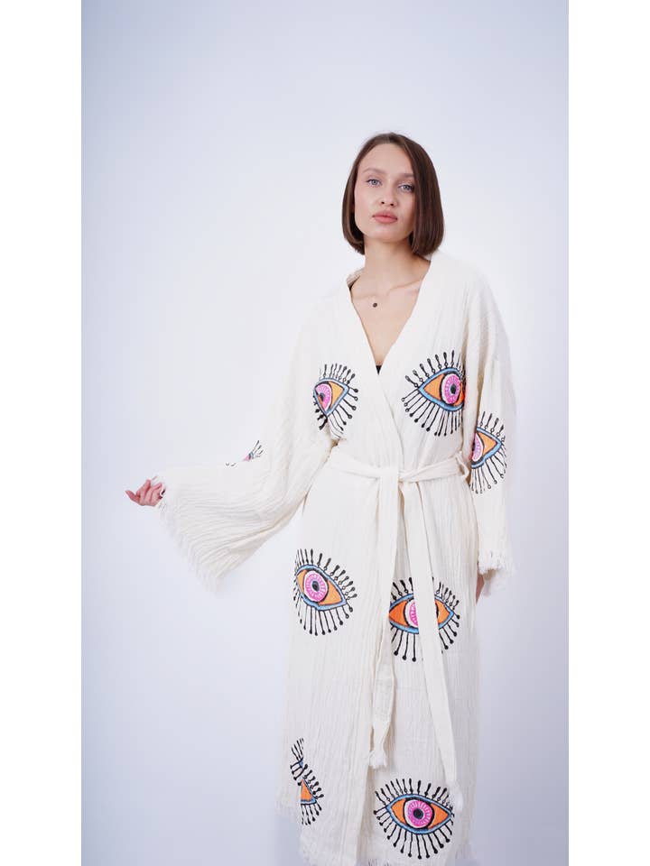 Bodho – Kimono - Mulher por atacado – Artesanal Evil Eye Festival de Boho Kimono, Boho Beachwear3