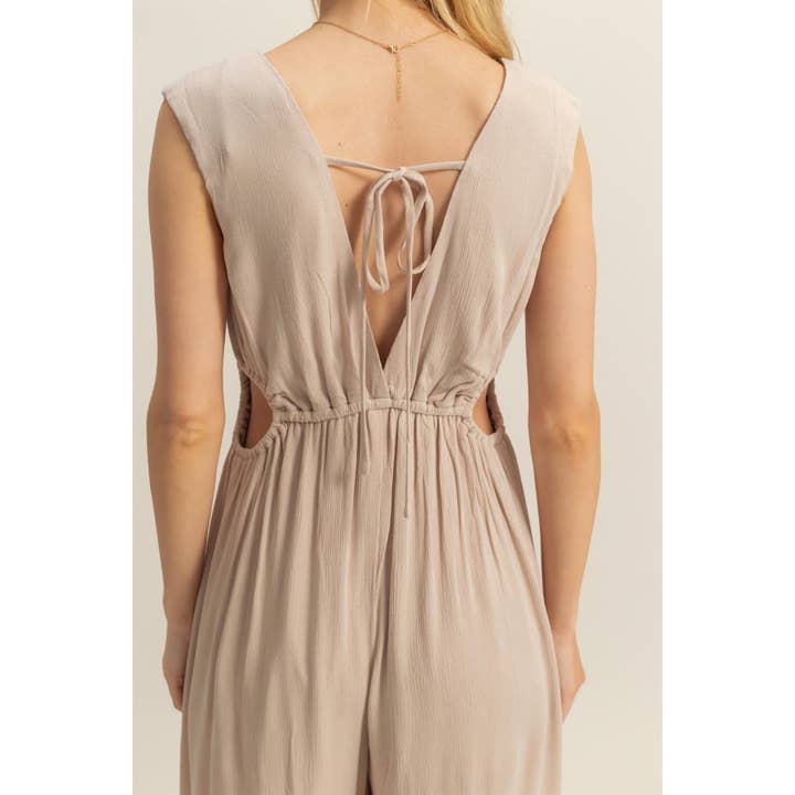 HYFVE - Wholesale Jumpsuit - Women's - HF25C965-V-Neck Side Cutout Curved Hem Jumpsuit