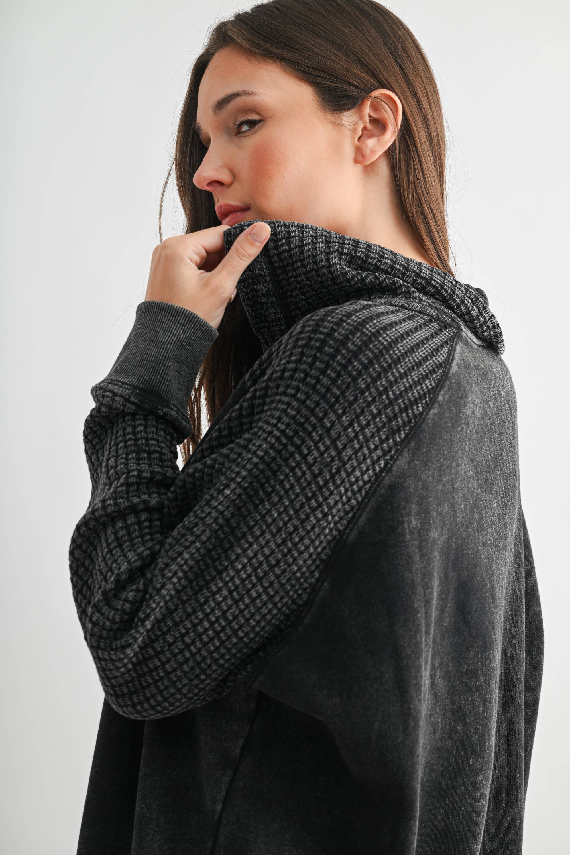 Mono B - Vente Haut en maille – femme - Henley en tricot gaufré Duality5