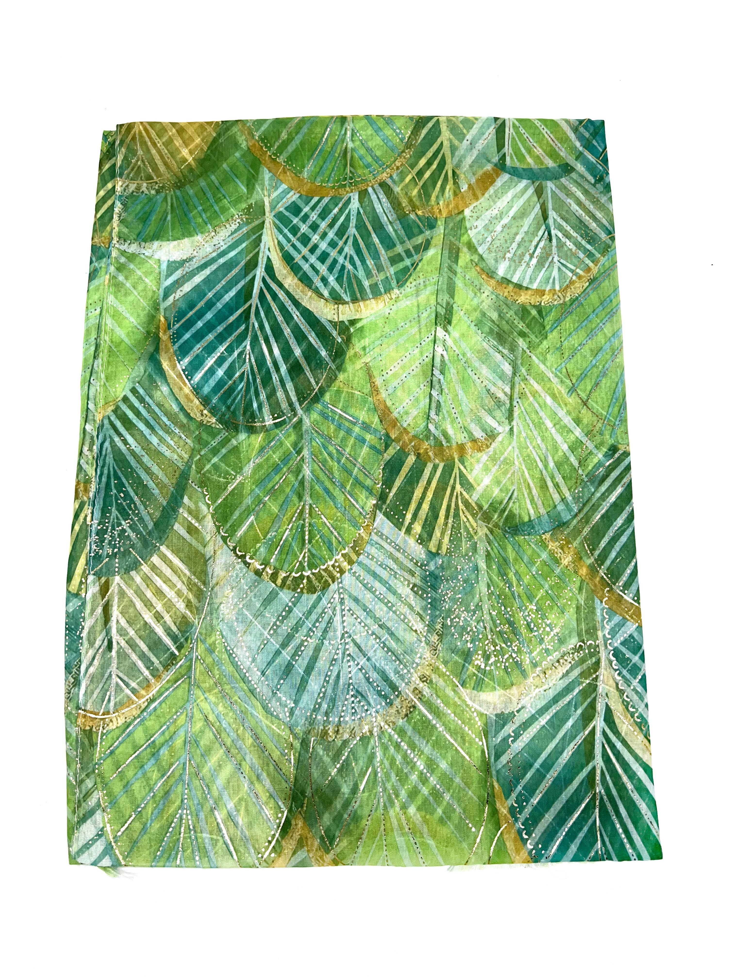 LINETA - Wholesale Head Scarf - Women's - LN-50 Ginkgo pattern scarf with gilding10