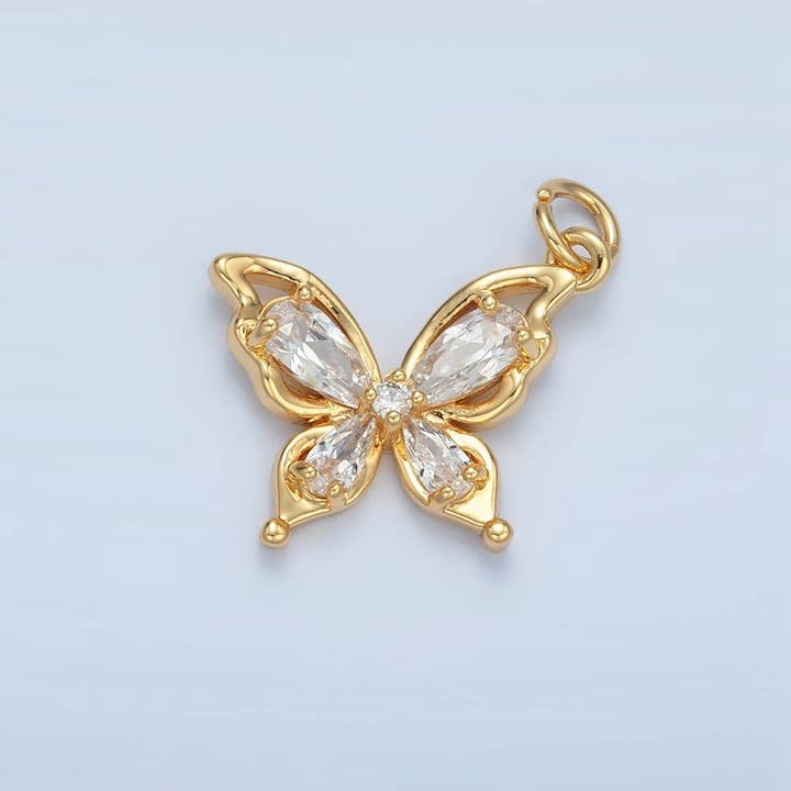 24K Gold Filled Clear Teardrop CZ Open Butterfly Charm | X560 for wholesale by Aim Eternal