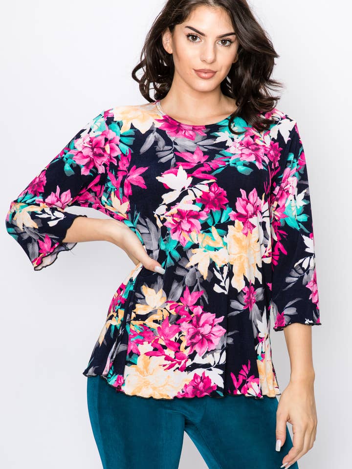 Floral Print BNS Merrow Top - 1058BN-QRP1-W214 for wholesale by Jostar