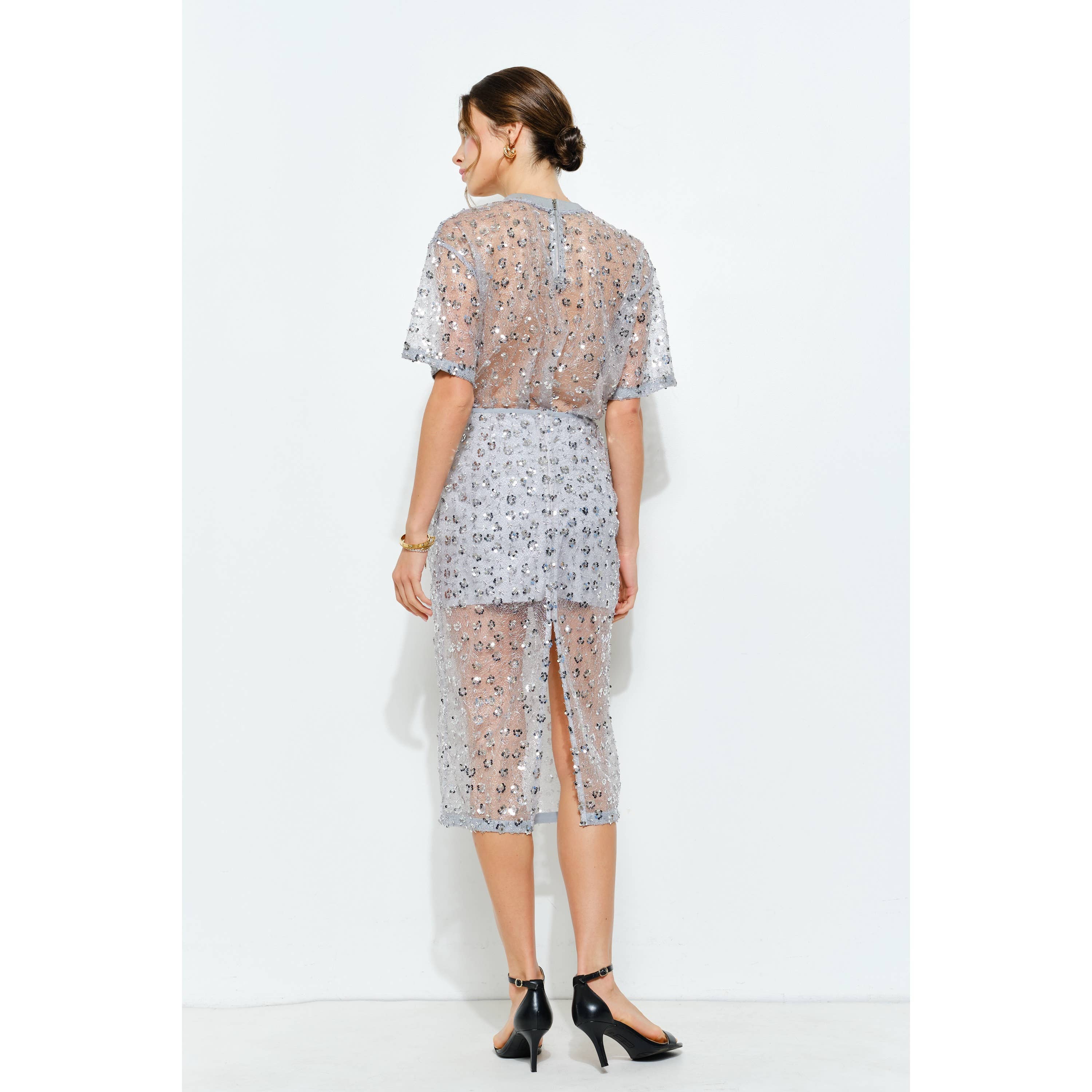 INA - Wholesale Skirt - Women's - Floral Sequin Embroidered Mesh Midi Skirt13