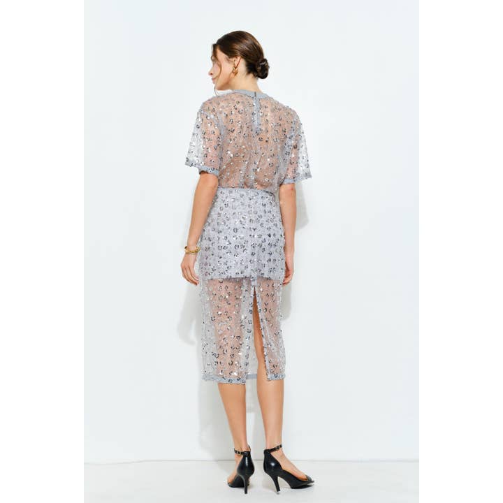 INA - Wholesale Skirt - Women's - Floral Sequin Embroidered Mesh Midi Skirt13