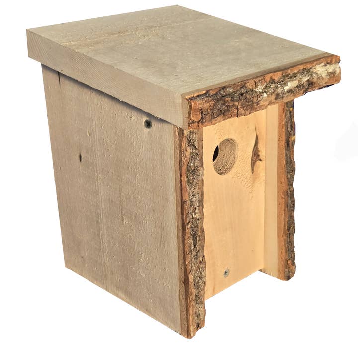 Rustic Lodge Bark Edge Functional Birdhouse, in Two Sizes for wholesale by Foggy Bottom Woodworks LLC