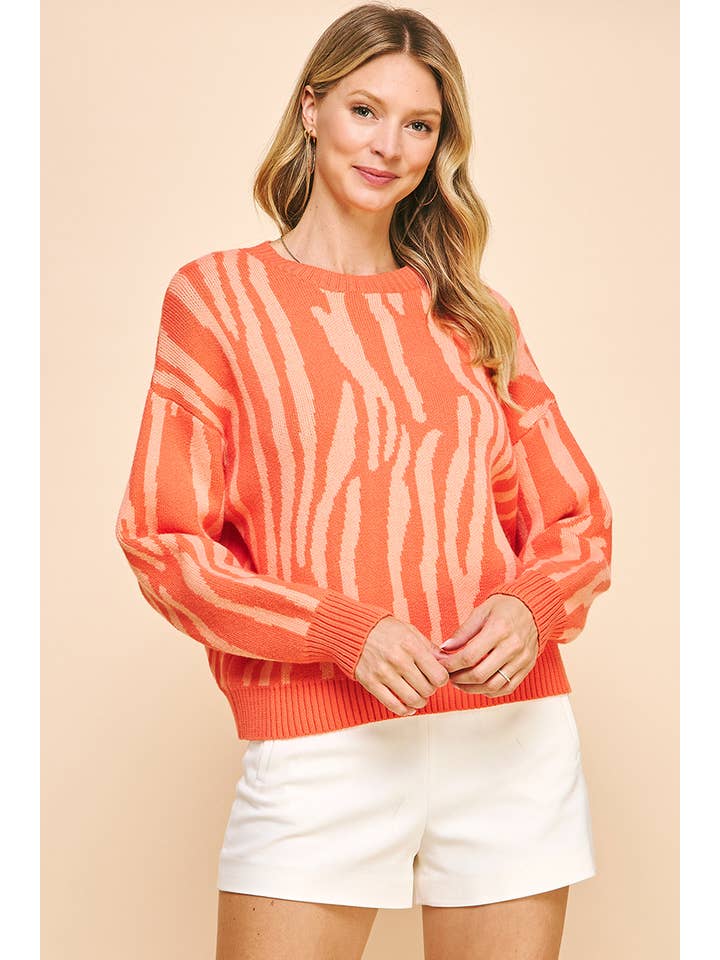 PINCH - Wholesale Knit Sweater - Women's - ANIMAL PRINT PULLOVER SWEATER - ORANGE MULTI