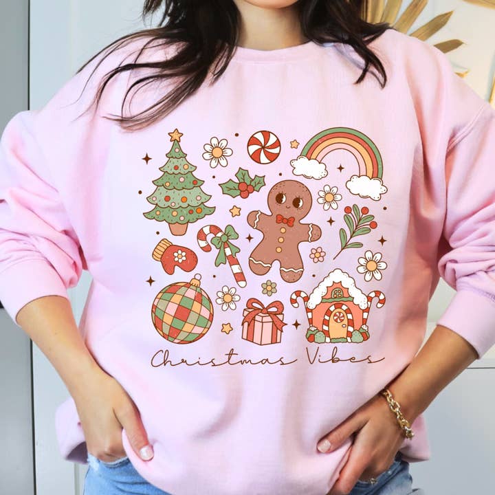 Christmas Vibes Disco Retro Unisex Heavy Blend Crewneck Sweatshirt for wholesale by with love, aj.