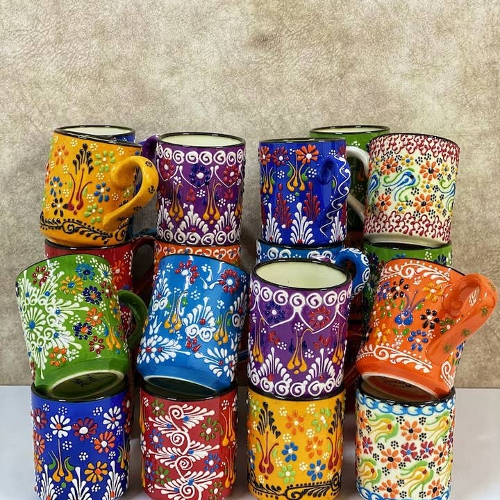 Mediterranean Collection - Vente Tasse à café - Ensemble de 20 mugs turcs en céramique faits main aux couleurs variées0