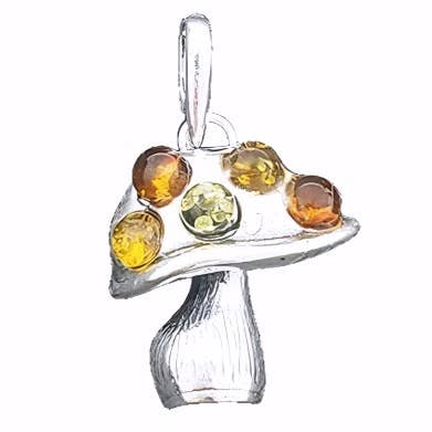 Mushroom Multi-Color Amber Sterling Silver Pendant for wholesale by Amberman