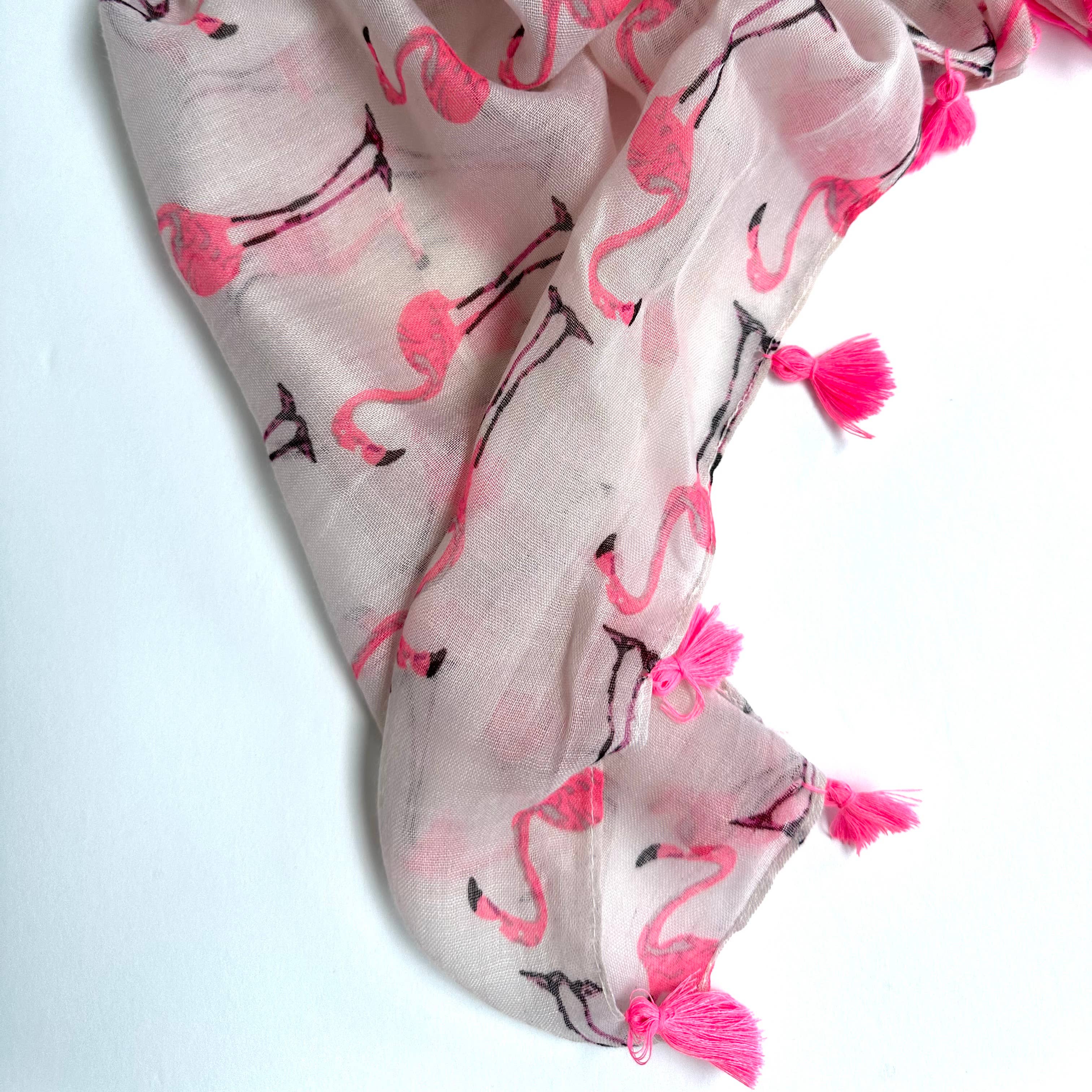 iconic mi - Wholesale Scarf - Women's - Flamingo Viscose Wrap Scarf With Tassel2