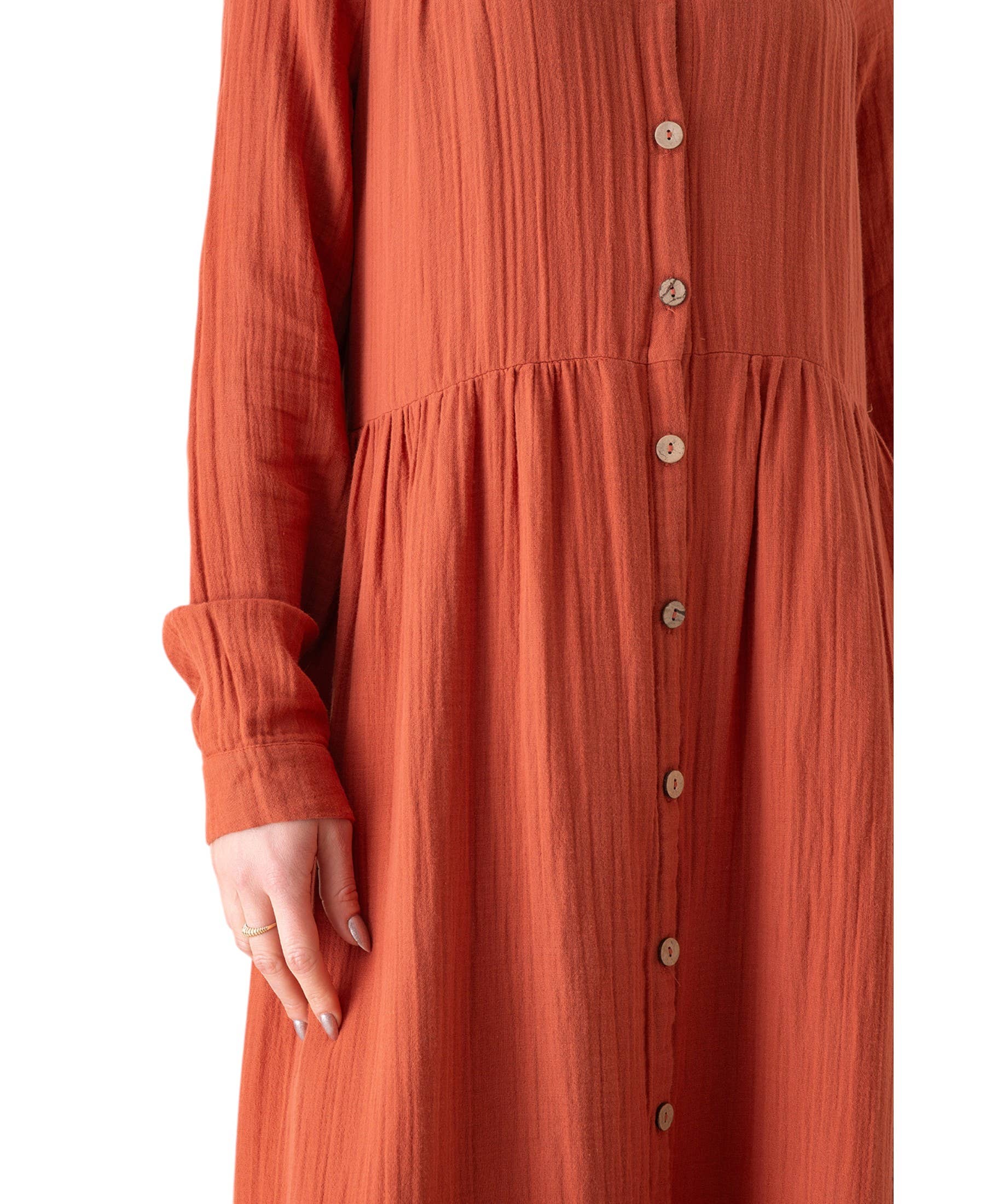 WENOR - Vente Robe – femme - Robe d'été longue en mousseline 100 % coton avec patte de boutonnage, 145 cm30