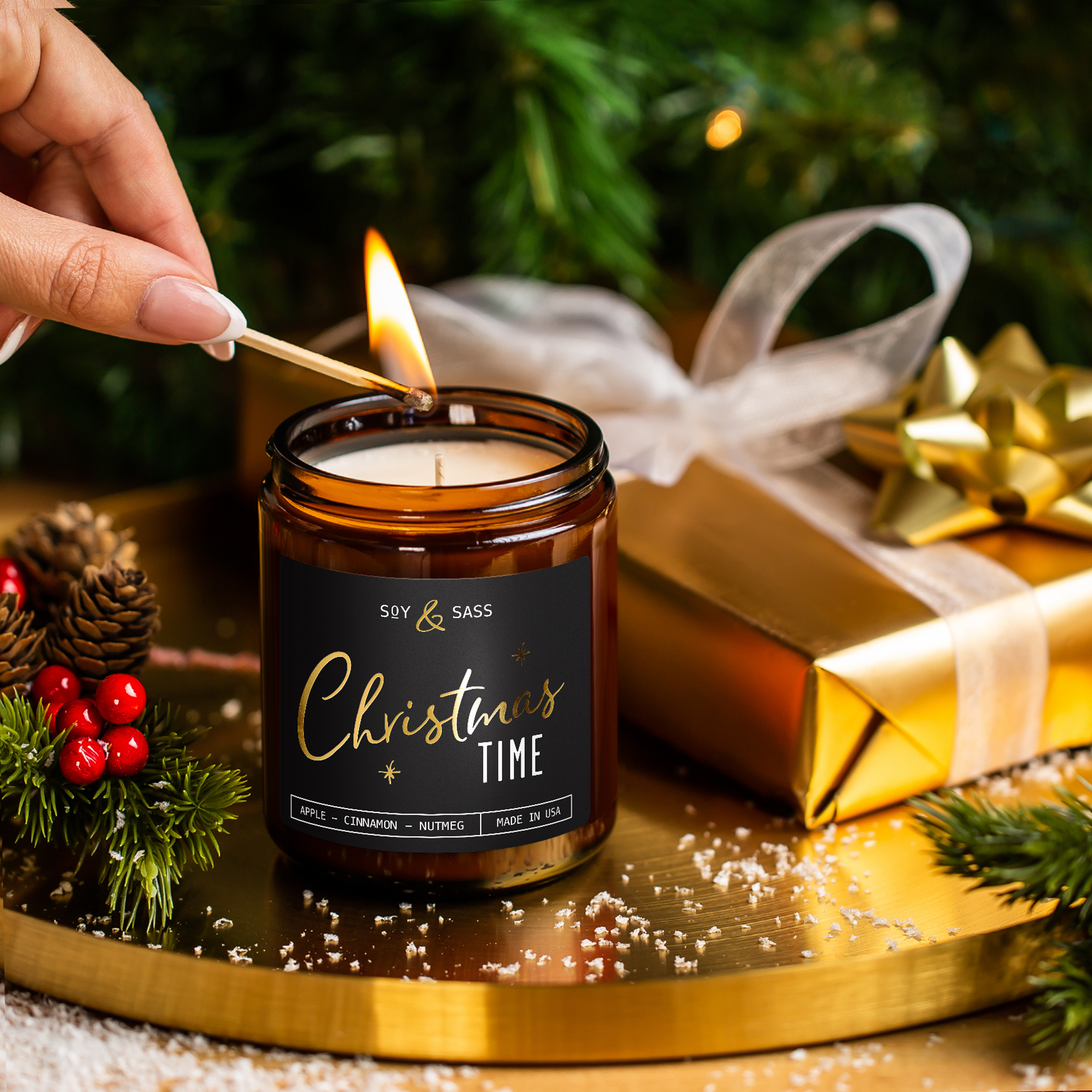 Soy and Sass - Vente Bougie en bocal - Bougie de soja Temps de Noël - Bougies de Noël 2025 FABRIQUÉES AUX ÉTATS-UNIS1