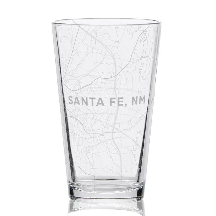 SANTA FE, NM Engraved City Street Map 16oz Pint Glasses for wholesale by LumEngrave