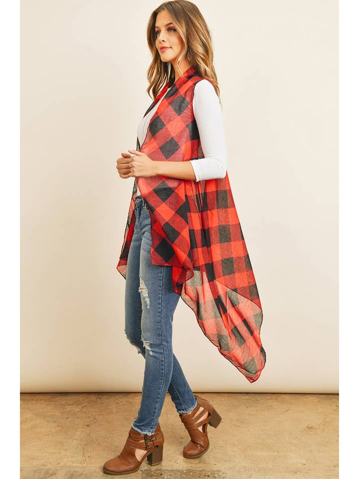 MYS Wholesale Inc - Vente Cardigan – femme - Cardigan semi-transparent à carreaux jusqu'aux genoux4