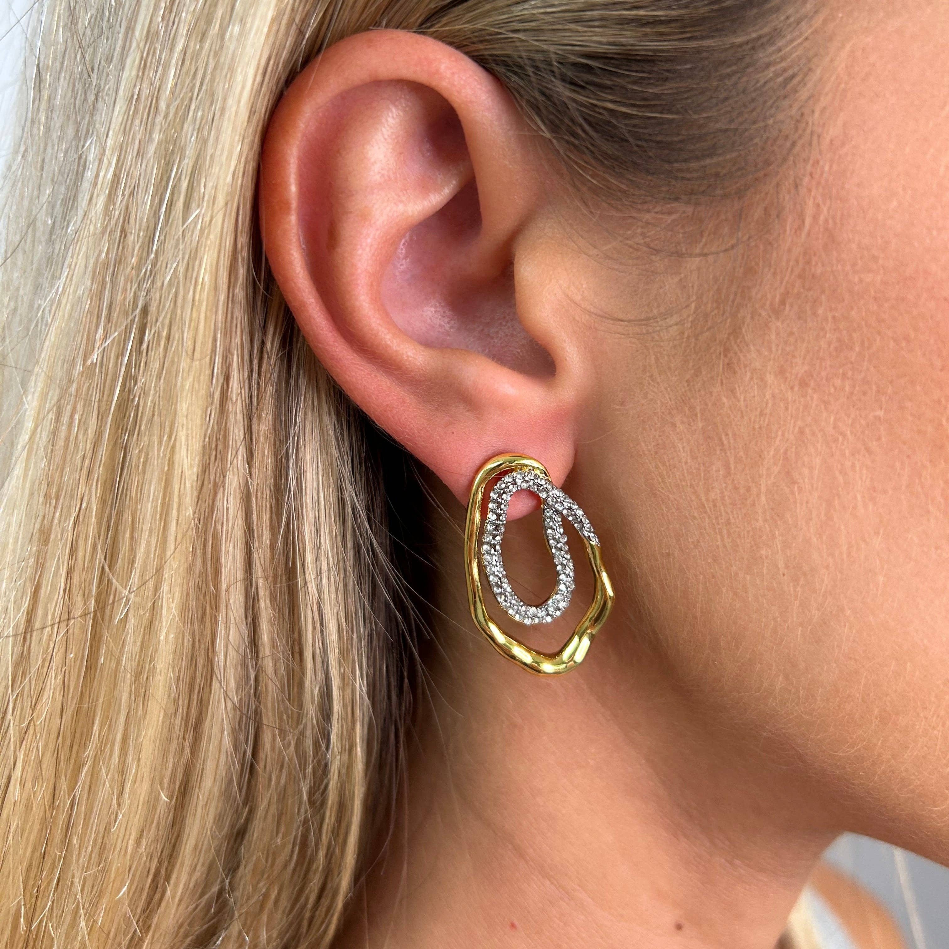 Sahira Jewelry Design - Wholesale Stud/Post Earrings - Harper Two Tone Pave Earring1