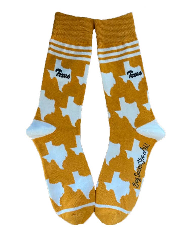 Texas Shapes in Orange and White Men's Socks for wholesale by Buy Socks You All