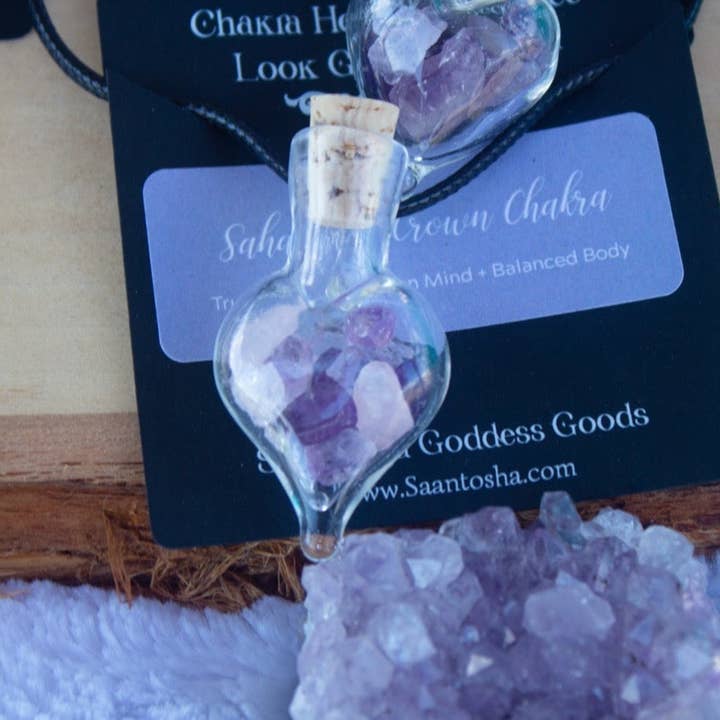 Saantosha Goddess Goods - Venta al por mayor Collar de aromaterapia - Collar de aromaterapia de rosa, melisa y amatista