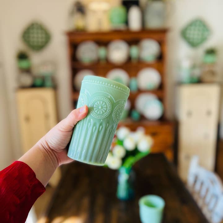 Mami24Seven - Wholesale Insulated Mug/Tumbler - Jadeite Amelie Sunflower Pattern Coffee Tumbler