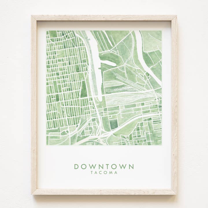 DOWNTOWN Tacoma Neighborhood Map ART PRINT for wholesale by Turn-of-the-Centuries