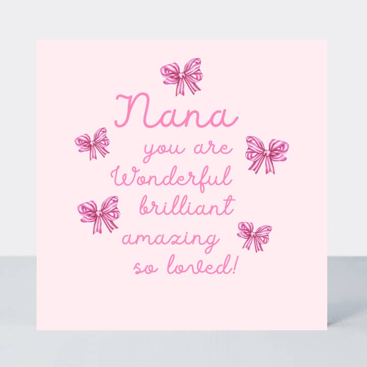 Carte « Mamie, tu es merveilleuse » — nœuds roses à rayures pour la vente par Petimo