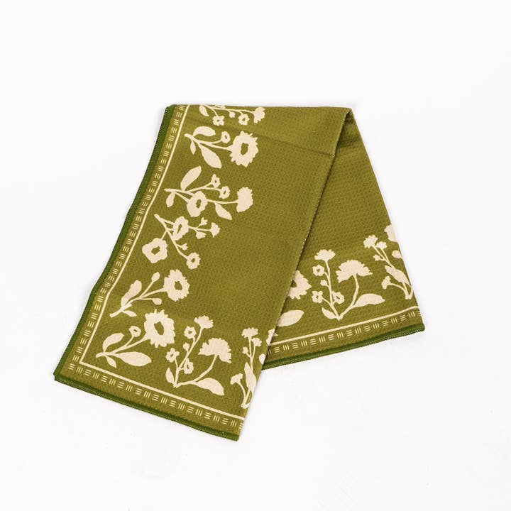 Modern Pastime - Wholesale Tea Towel - Floral Silhouette Tea Towel - Olive2
