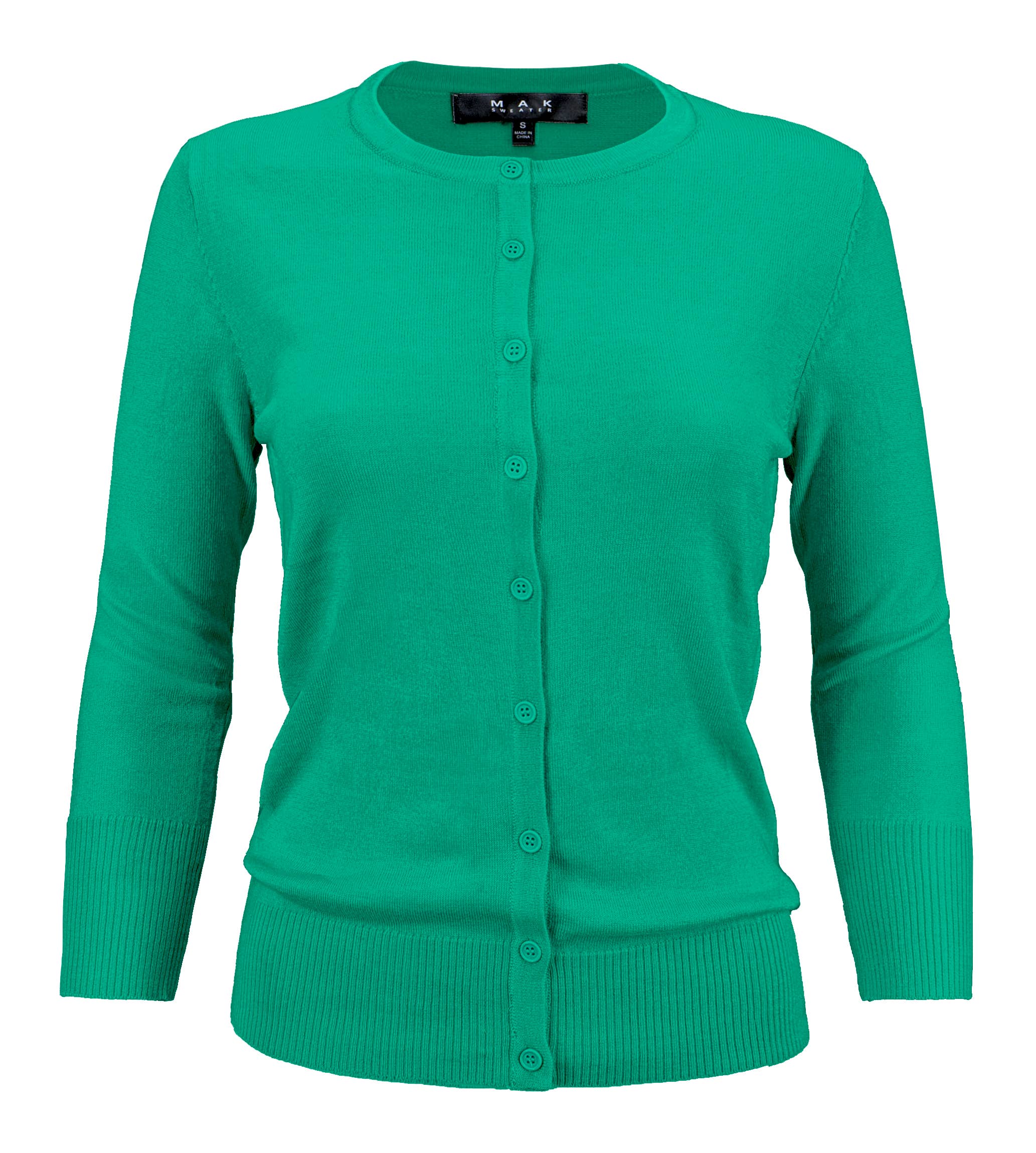 Mak - Wholesale Cardigan - Women's - 3/4 Sleeve Crewneck Plus Size Knit Cardigan Sweater CO079PL76