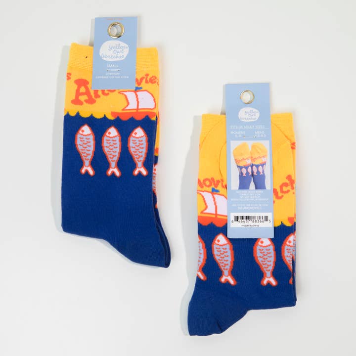 Yellow Owl Workshop - Wholesale Socks - Unisex - Anchovies - Small Crew Socks - Foodie Gift1