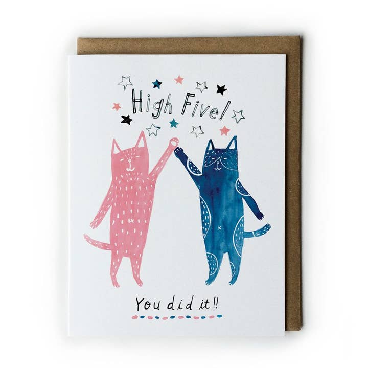 Honeyberry Studios - Vente Carte de vœux classique - Carte de vœux "High Five" pour chat0