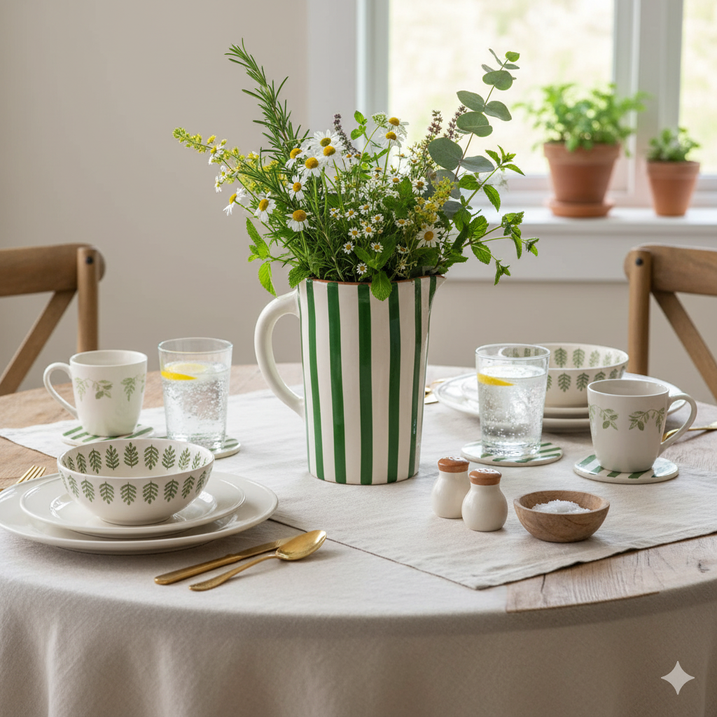 High crafty - Wholesale Carafe - Handmade White Ceramic Carafe with Green Stripes – Gift7