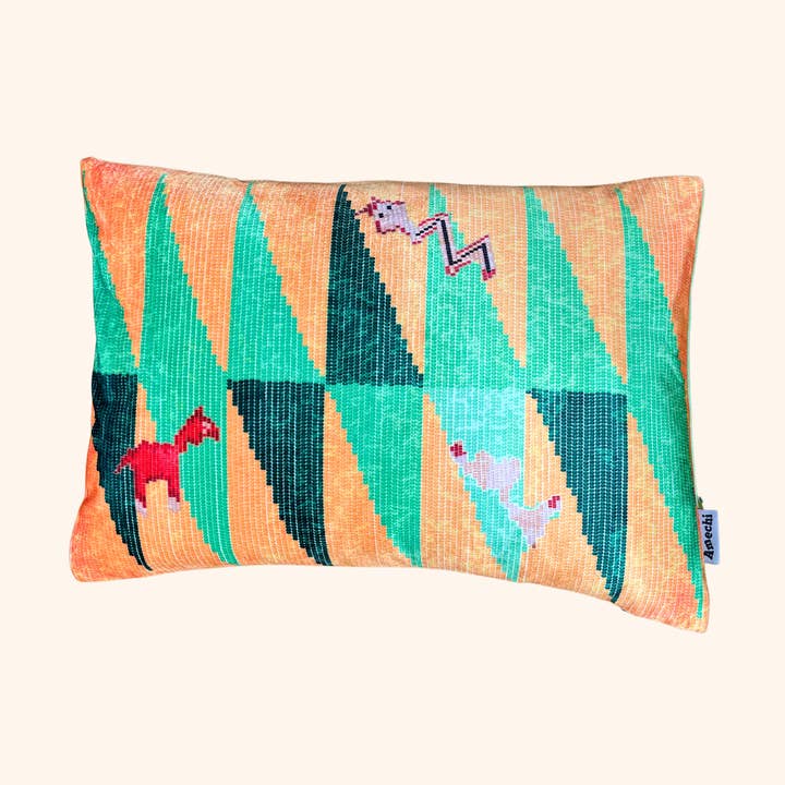 Coussin Beewabodi - Jaune moutarde et vert pour la vente par Amechi