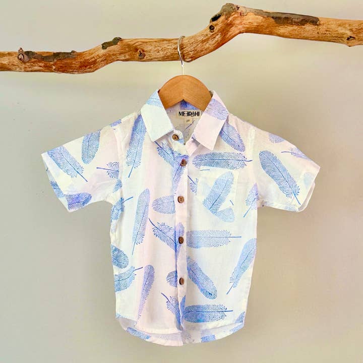 Feather Hand Printed Boys' Summer Shirt for wholesale by Meerahi