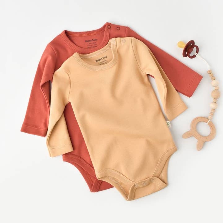 Pacote INTERLOK de 2 Bodysuits de Manga Comprida em 100% algodão orgânico por atacado de BabyCosy Organic