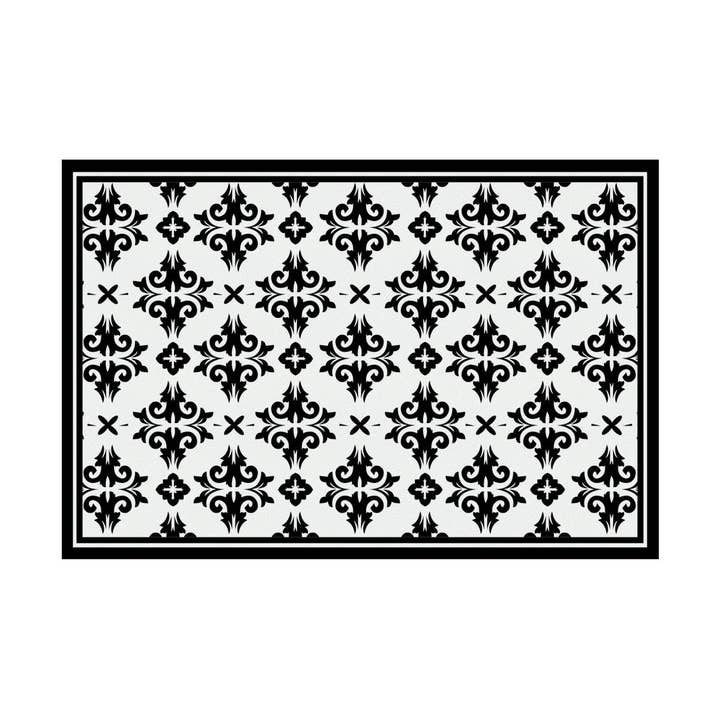 Vinyl Floor Mat Black Greek Flower (Alhambra Collection) for wholesale by DAVANTI