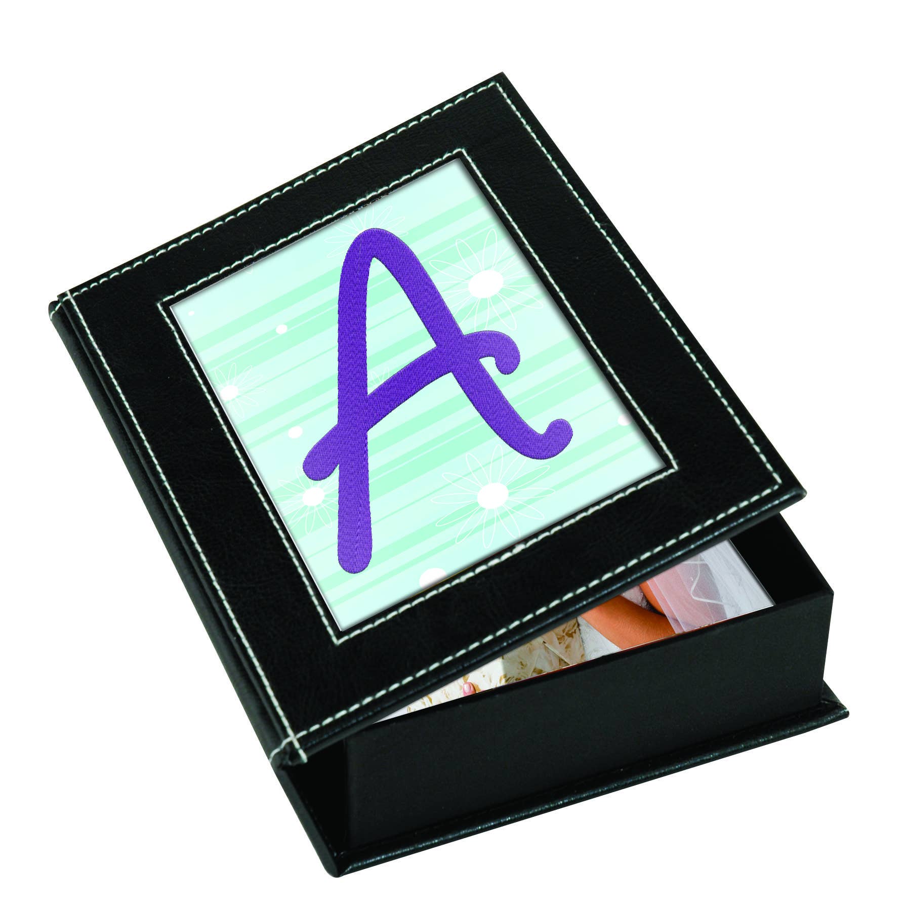 Neil Enterprises – Großhandel Bilderrahmen – Erinnerungsbox für Fotos aus schwarzem Kunstleder mit weißen Nähten5