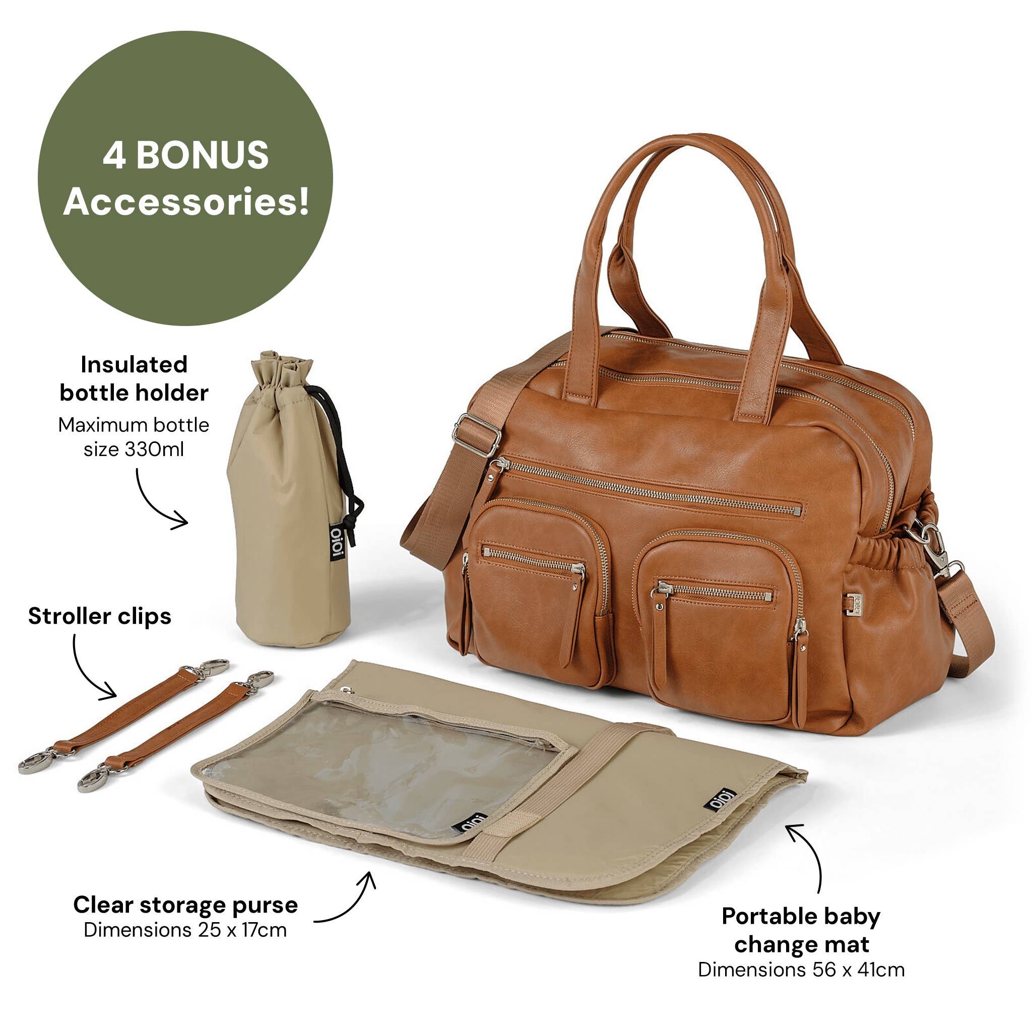 OiOi - Vente Sac à langer – bébé - Sac à langer tout-en-un - Cuir végétalien couleur tan4