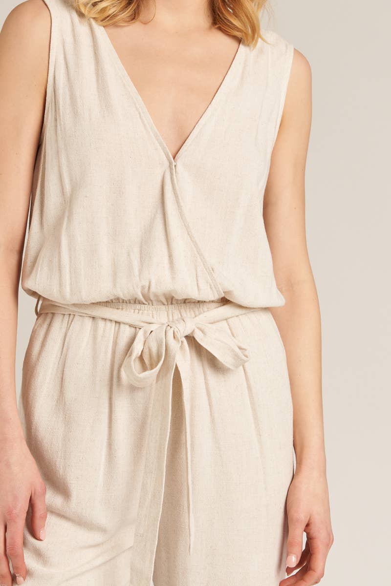Natural Sleeveless Jumpsuit with Belt for wholesale on Faire6