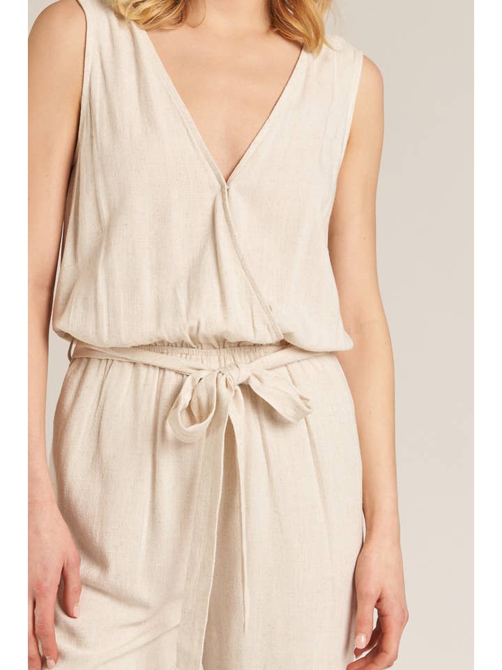 Natural Sleeveless Jumpsuit with Belt for wholesale on Faire6