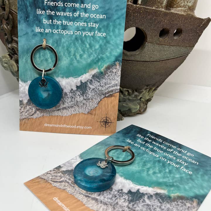 Oceana by Dreams in Driftwood - Wholesale Keychain - Unisex - Quirky friend keyring - Octopus quote