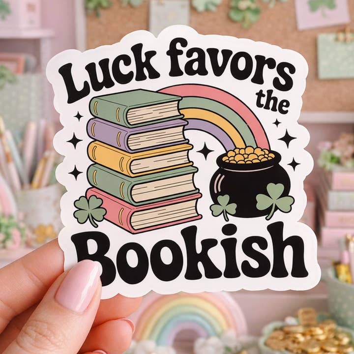 St Patricks Day Bookish Die Cut Sticker for wholesale by Auburn Row Design