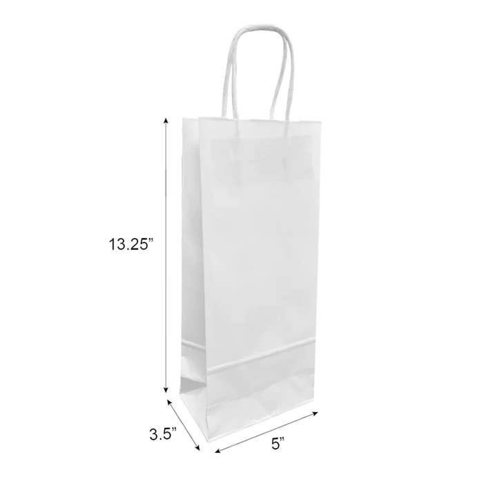 Wine 5x3.5x13.25 inches White Paper Bags Twist Handle for wholesale by Kis Paper