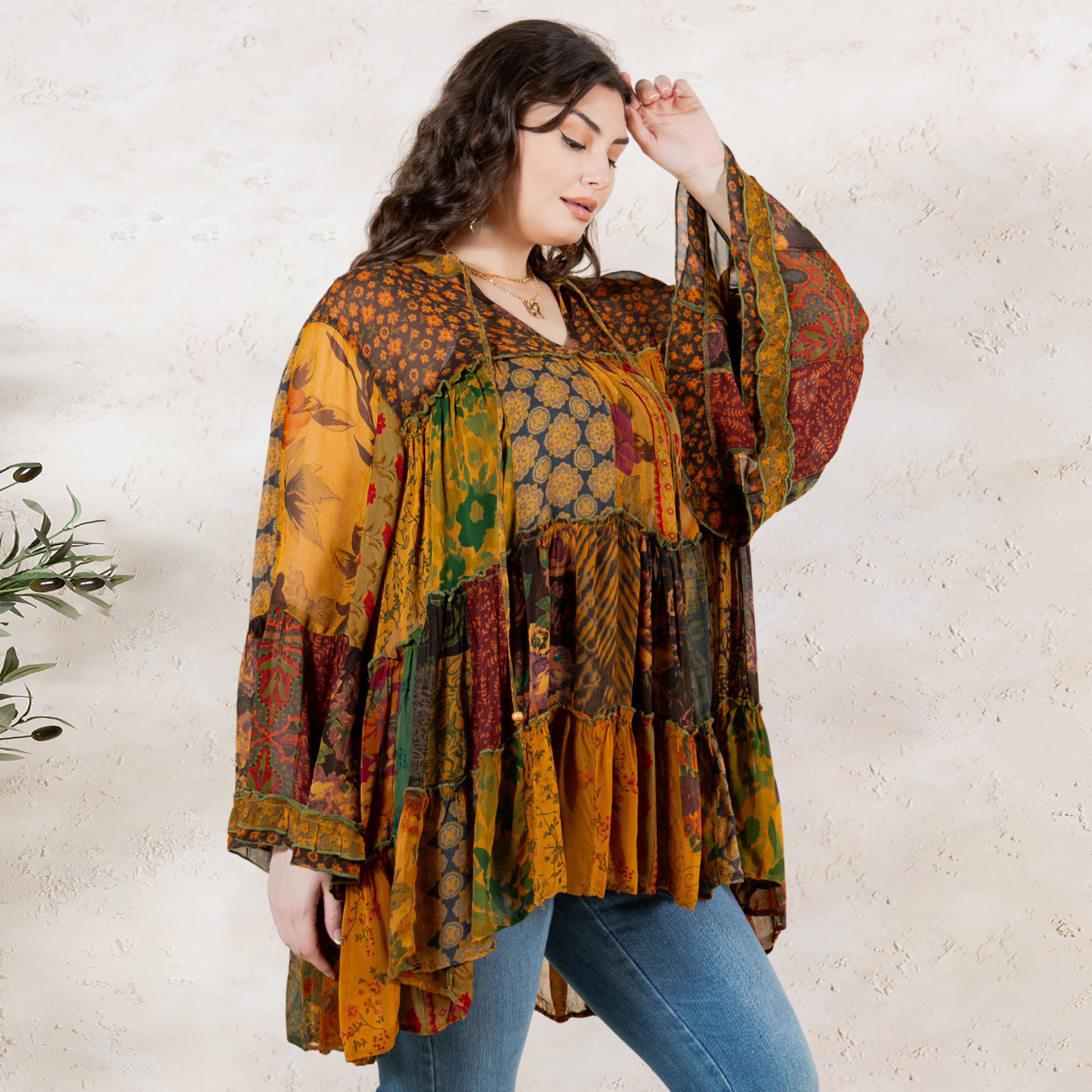 Young Threads - Venta al por mayor Blusa - Mujer - Top Jhabla con Cuello de Banda Teñido Chic (Nuevo Color)17