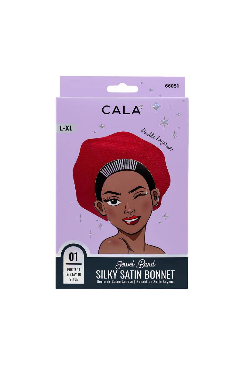 PINEAPPLE Beauty - Wholesale Sleep Cap / Bonnet - Women's - CALA 66051 Jewel Band Silky Satin Hair Bonnet Red - 6 pcs1