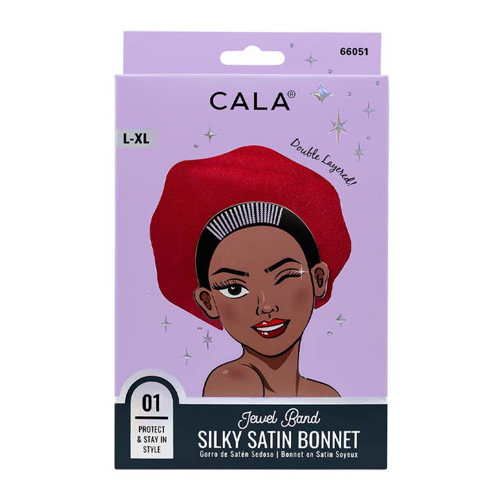 PINEAPPLE Beauty - Wholesale Sleep Cap / Bonnet - Women's - CALA 66051 Jewel Band Silky Satin Hair Bonnet Red - 6 pcs1