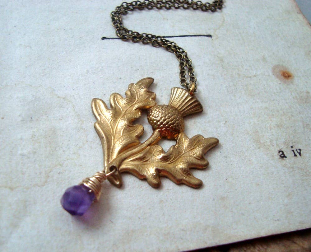 Fuchsia Bloom Studio - Wholesale Pendant/Charm Necklace - Scottish Thistle Necklace With Amethyst2