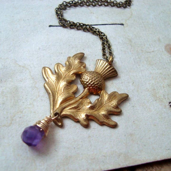 Fuchsia Bloom Studio - Wholesale Pendant/Charm Necklace - Scottish Thistle Necklace With Amethyst2