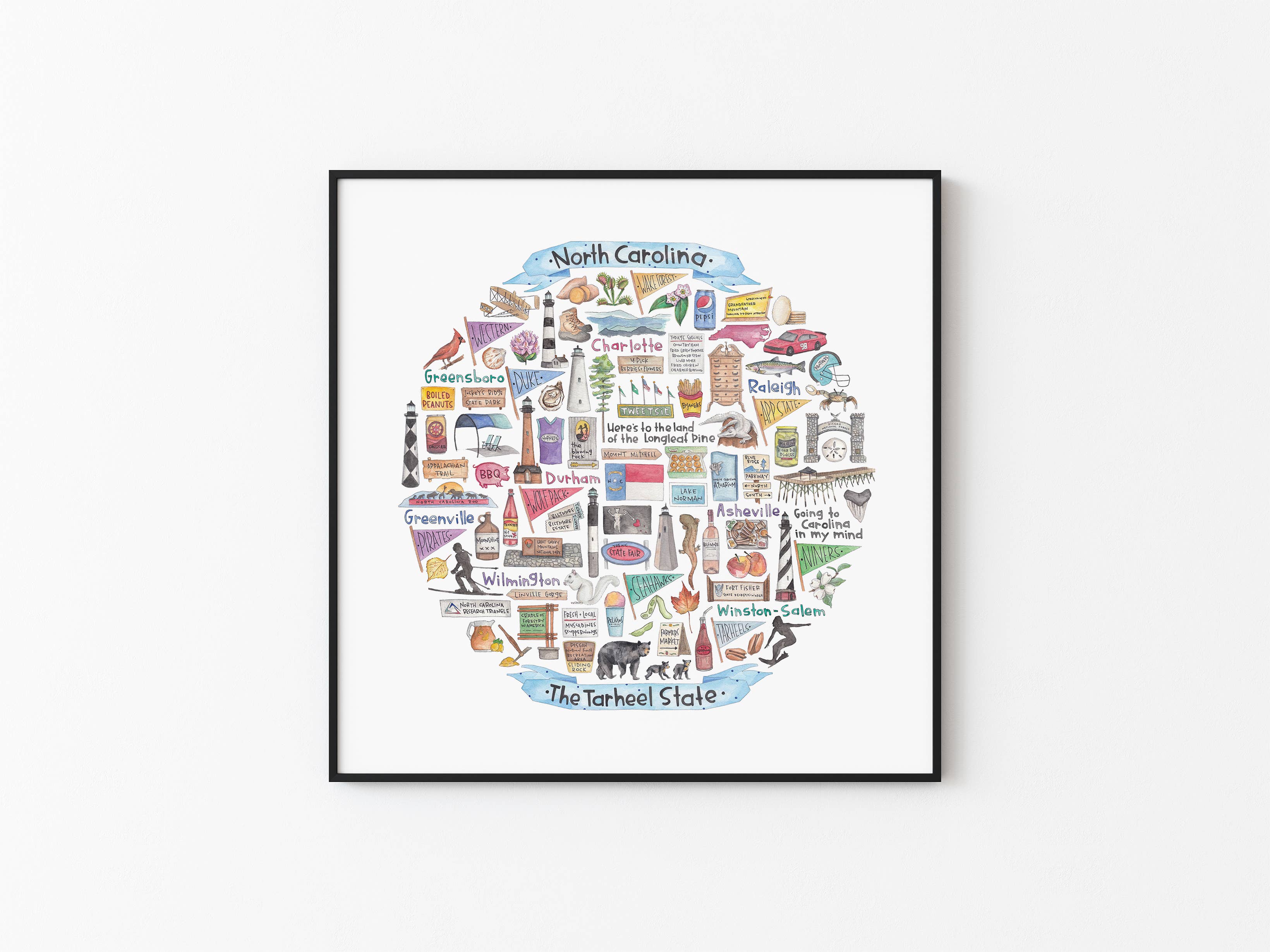 Green Blanky Studio – Impressão artística por atacado – Impressão em aquarela do ícone da Carolina do Norte3