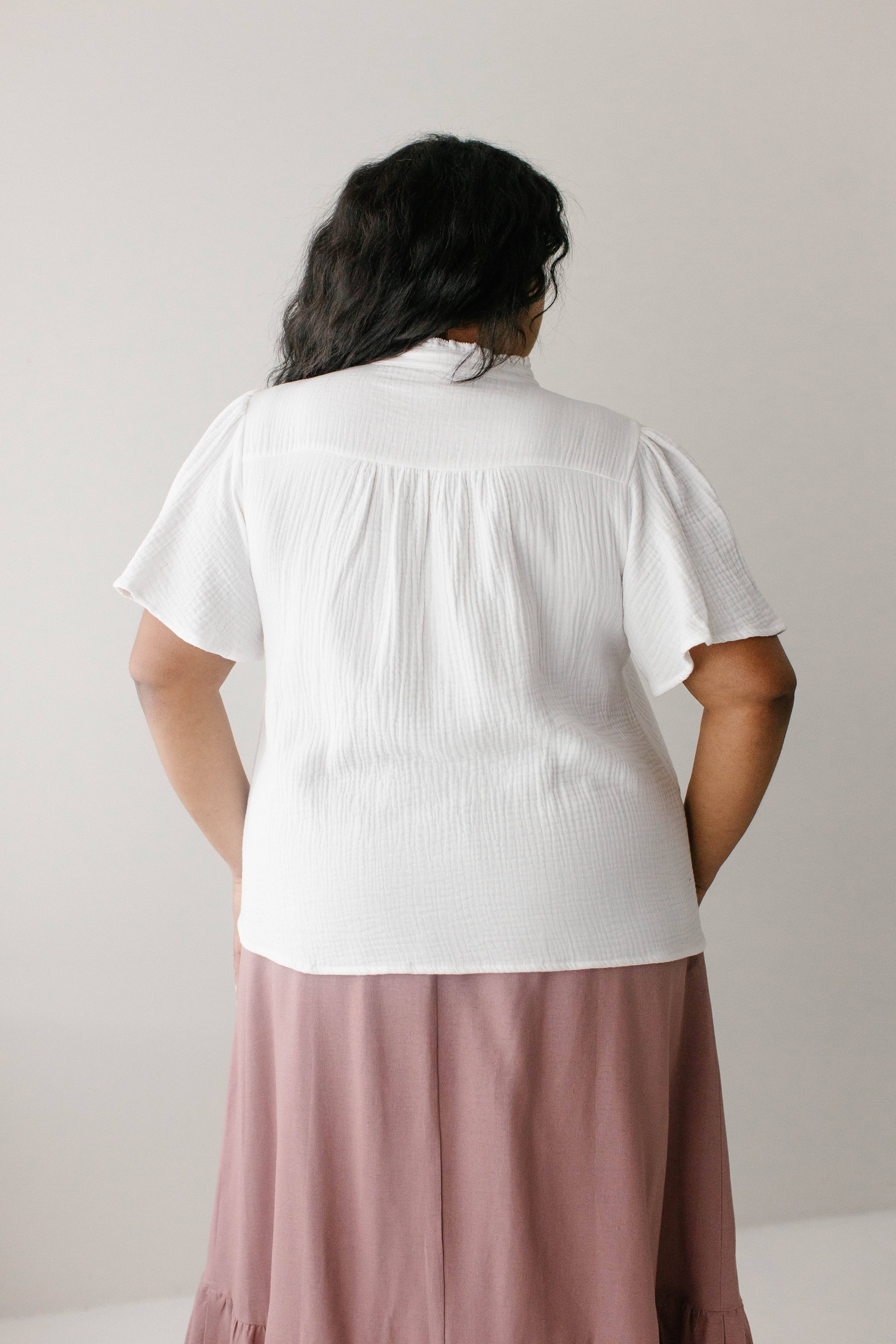 White 'Deborah' Cotton Gauze Ruffle Trim Blouse FINAL SALE for wholesale on Faire5