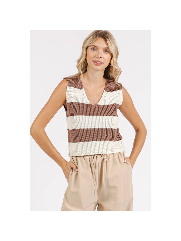 mittoshop - Wholesale Sweater Vest - Women's - STRIPED V-NECK CROPPED SWEATER VEST TOP37